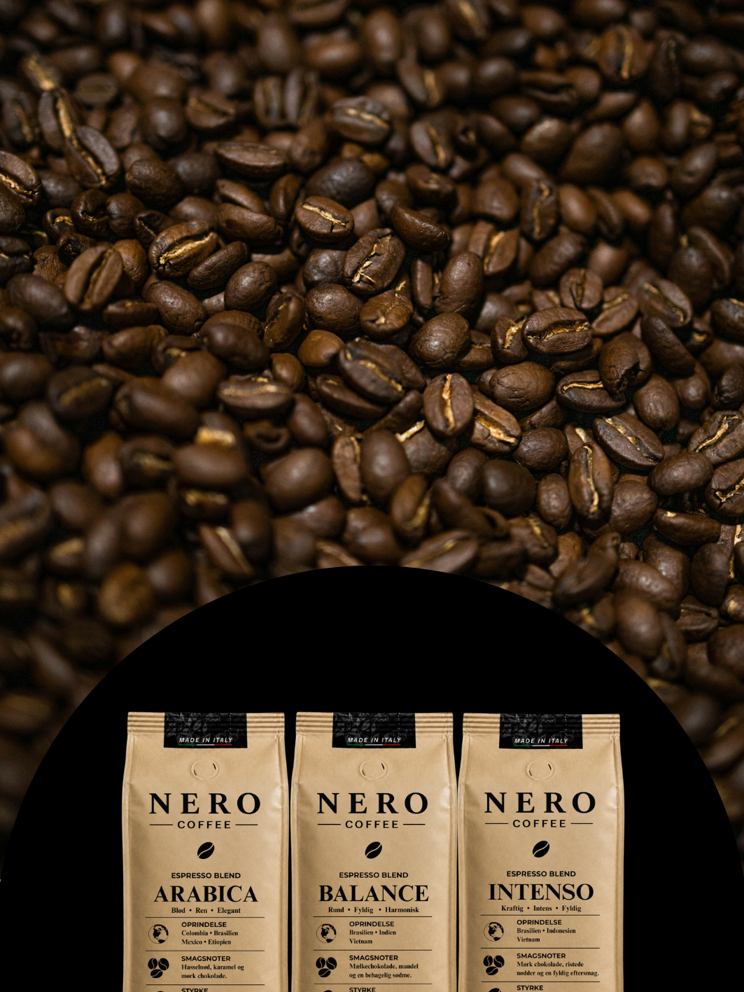 NERO Coffee premium kaffebønner – tre italiensk ristede blends