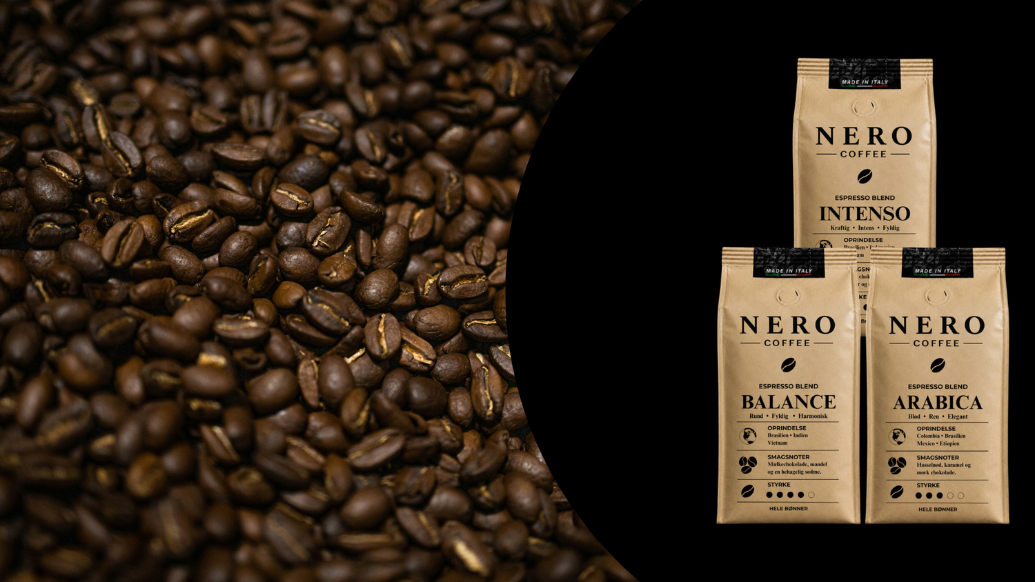 NERO Coffee premium kaffebønner – tre italiensk ristede blends